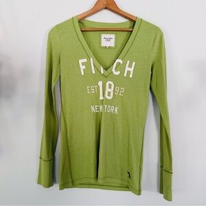 Abercrombie & Fitch Y2K Vintage Lime Green Long Sleeve V Neck Tee Size Medium